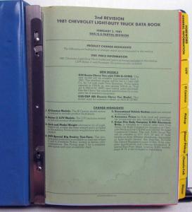 1981 Chevrolet Truck Dealer Data Book Light Duty Pickup El Camino Blazer Van Luv