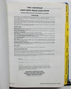 1981 Chevrolet Truck Dealer Data Book Light Duty Pickup El Camino Blazer Van Luv