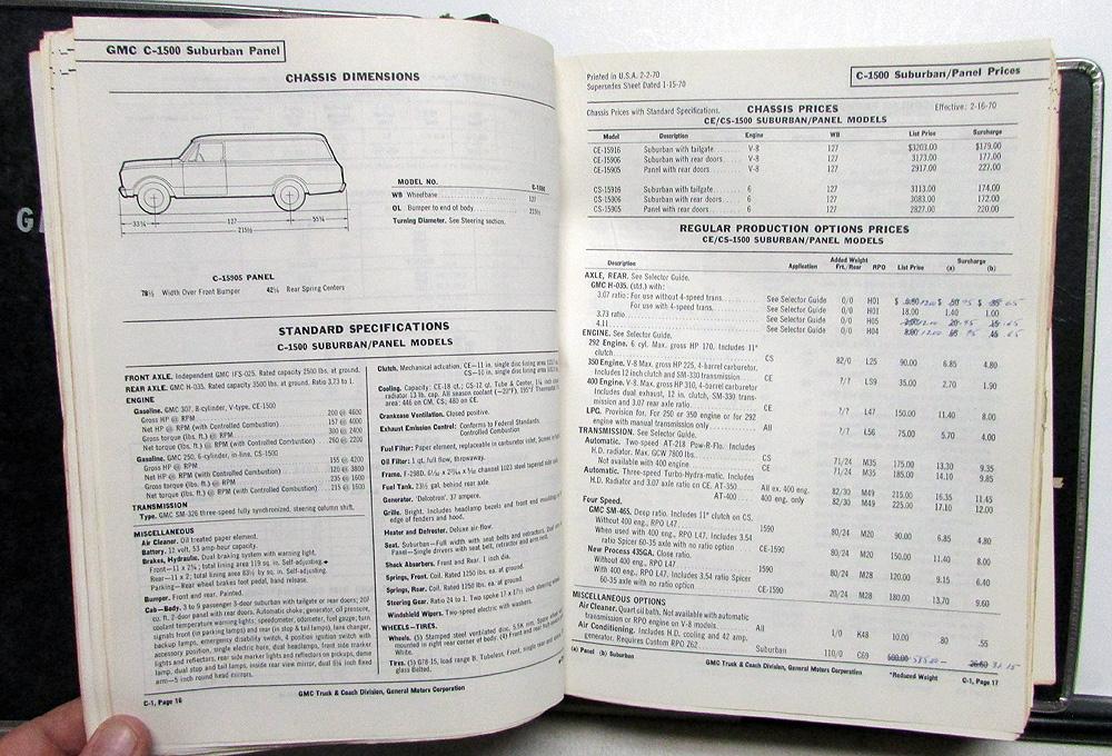 1970 GMC Truck Dealer Data Book Sales Reference Full Line Pickup Van ...