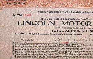 1920 Lincoln Motor Co Stock Certificate TDO 1146 Notarized Original Memorabilia