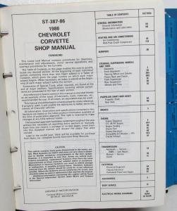 1986 Chevrolet Corvette Service Shop Repair Loose Leaf Manual