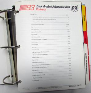 1993 Dodge Truck Dealer Data Book Product Info Dakota Ram Pickup Ramcharger Van