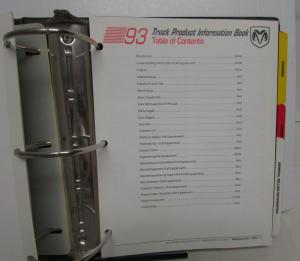 1993 Dodge Truck Dealer Data Book Product Info Dakota Ram Pickup Ramcharger Van