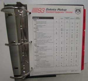 1993 Dodge Truck Dealer Data Book Product Info Dakota Ram Pickup Ramcharger Van