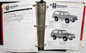 1992 Dodge Truck Dealer Data Book Product Info Dakota Ram Pickup Ramcharger Van