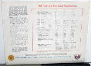 1960 Ford Pickup Truck Model F 100 250 350 Light Duty Sales Brochure Original