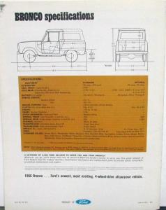 1966 Ford Bronco Dealer Sales Brochure Original