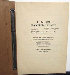 1930 Studebaker G N Six Commercial Chassis Parts Catalog Funeral Car Ambulance