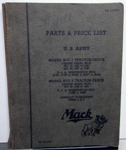 1941 Mack War Department Army Model NJU1 & 2 Tractor Truck Parts Price List 1189