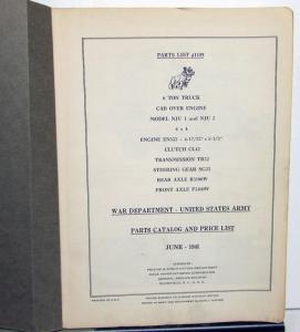 1941 Mack War Department Army Model NJU1 & 2 Tractor Truck Parts Price List 1189