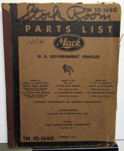 1944 Mack US Government War Department Truck Parts List 1416A Model EH & EHT