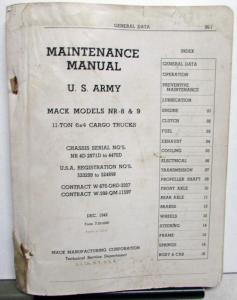 1942 Mack NR-8 & 9 11 Ton 6X4 Cargo Military Army Truck Service Manual