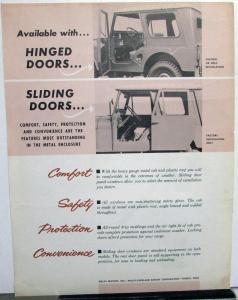 1960 Jeep CJ-5 Full Cab Sales Sheet Hinged Or Sliding Doors Original Willys