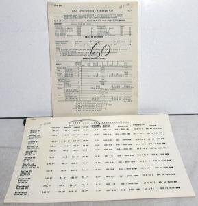 1960 Cadillac AMA Car Specifications Sheets Set Features Components Dimensions