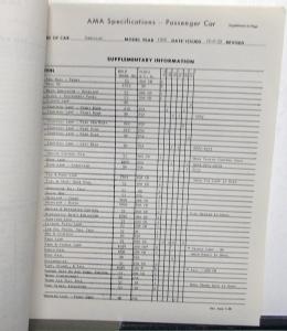 1960 Cadillac AMA Car Specifications Sheets Set Features Components Dimensions