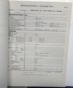 1960 Cadillac AMA Car Specifications Sheets Set Features Components Dimensions