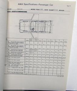 1960 Cadillac AMA Car Specifications Sheets Set Features Components Dimensions