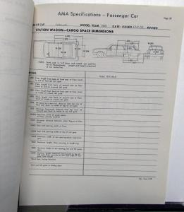 1960 Cadillac AMA Car Specifications Sheets Set Features Components Dimensions
