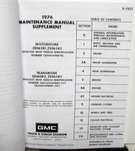 1976 GMC Motorhome TransMode RV Maintenance Service Shop Manual Supplement
