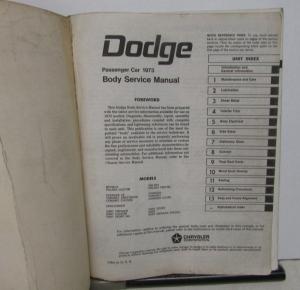 1973 Dodge Body Service Shop Repair Manual Original Challenger Dart Charger