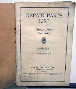 1928 Durant Four Star Series Dealer Repair Parts List Book Model M2 Original