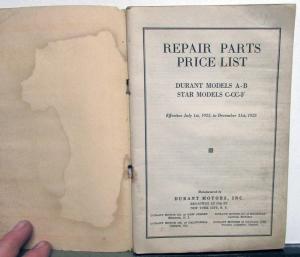 1925 Durant A-B & Star C-CC-F Models Repair Parts Price List Book Original