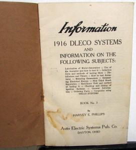1916 Delco Electrical Systems Instruction Information Book No 3 Harvey Phillips