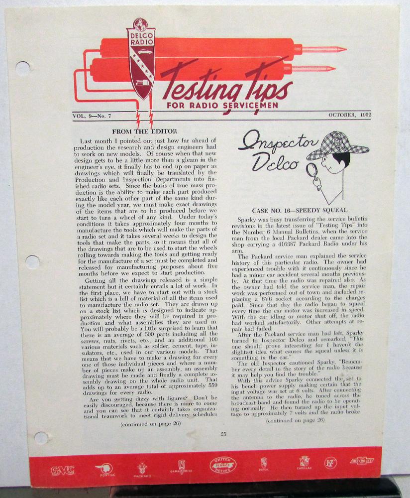 1952 Delco Radio Testing Tips For Radio Servicemen Pontiac Packard Buick Chevy