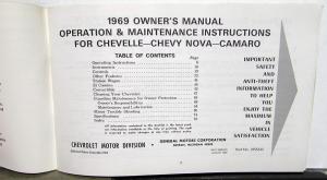 1969 Chevrolet Camaro Chevelle Nova Owners Manual W/Protection Plan & More Orig