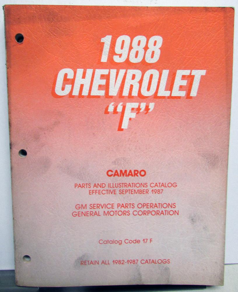 1988 Chevrolet Camaro Dealer Parts & Illustrations Catalog Book F Body GM Orig