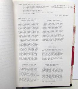 1975 Dodge New Models Intro Technical Press Kit Media Package Charger Dart