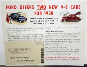 1938 Ford Sales Mailer Folder Stepping Up To The V8 Class Original Rare