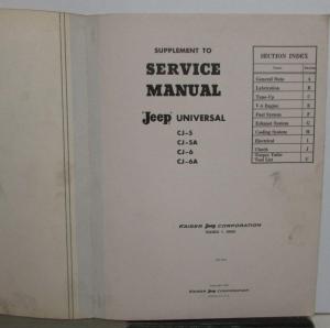 1965 Jeep Universal Dealer Service Shop Manual Supplement CJ-5 CJ-6 Original