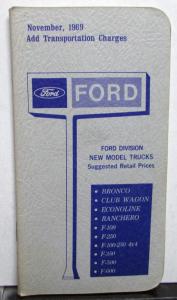 1970 Ford New Model Trucks Dealer Pocket Retail Price Salesmen Data Book Options