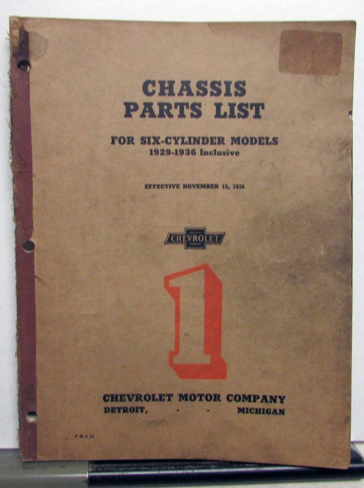 1929-1936 Chevrolet Chassis Parts List Book Six Cylinder Models Original