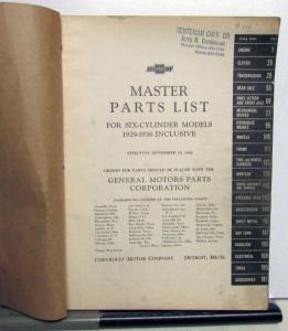 1929-1936 Chevrolet Chassis Parts List Book Six Cylinder Models Original