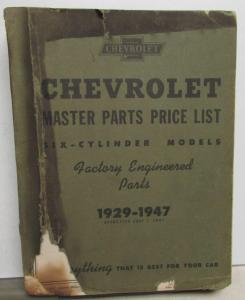 1929-1947 Chevrolet Dealer Master Parts Price List Book Six Cylinder Models Orig