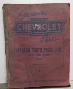1929-1941 Chevrolet Dealer Master Parts Price List Book Six Cylinder Models Orig