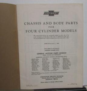 1916-1928 Chevrolet Dealer Four Cylinder Models Parts Book Effective July 1940