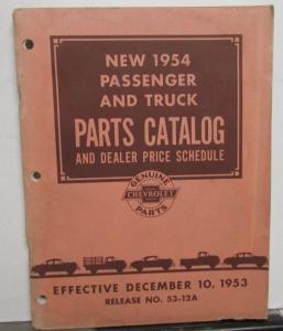 1954 Chevrolet Dealer New Car & Truck Parts Catalog Book & Price Schedule Orig