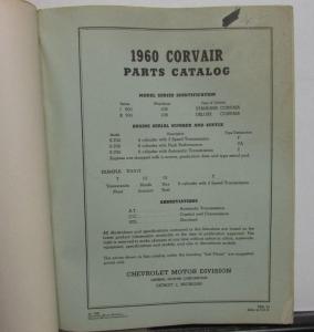1960 Chevrolet Corvair Dealer Parts & Accessories Catalog Book Series 500 700