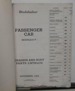 1965 Studebaker Chassis Body Parts Catalog Book Models S &  V Commander Daytona
