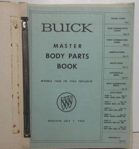 1940-1963 Buick Master Body Parts Book Riviera Roadmaster Le Sabre Invicta Orig