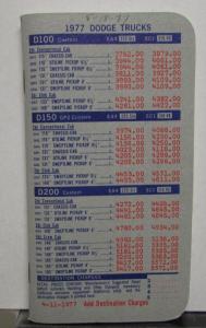 1977 Dodge Truck Salesmen Pocket Price Data Book D100 150 200 W100 150 200