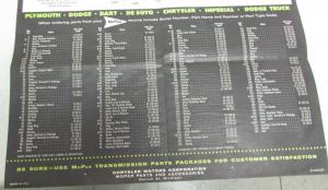 1961 Chrysler Mopar Torqueflite Transmission 3 Speed Dealer Fast Reference Chart