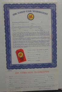 1949 Chevrolet OK Used Car Dealer Warranty Sheet W/Tear-off Original Rare