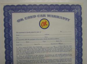 1949 Chevrolet OK Used Car Dealer Warranty Sheet W/Tear-off Original Rare
