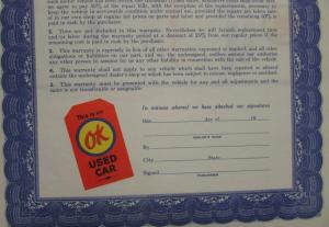 1949 Chevrolet OK Used Car Dealer Warranty Sheet W/Tear-off Original Rare