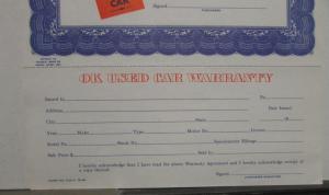 1949 Chevrolet OK Used Car Dealer Warranty Sheet W/Tear-off Original Rare