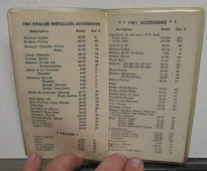 1961 Ford Dealer Salesmen Pocket Model Prices & Accessories Guide Car Truck